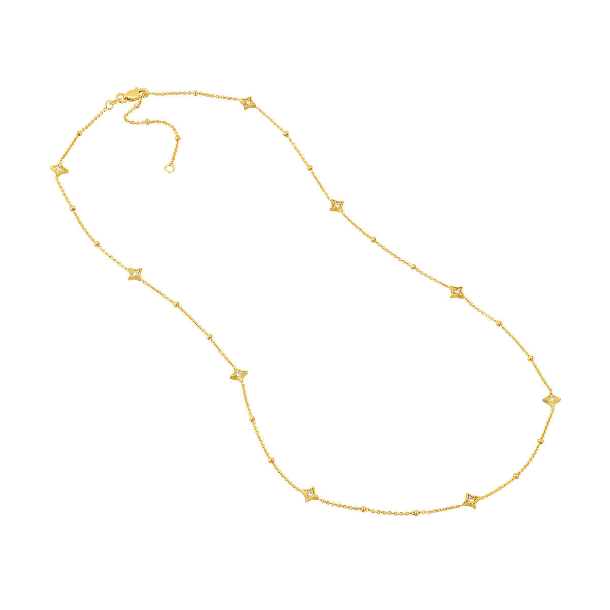 14K Yellow Gold Diamond Star Station Necklace