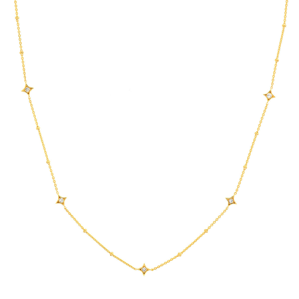 14K Yellow Gold Diamond Star Station Necklace