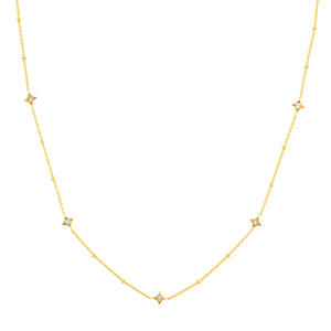 14K Yellow Gold Diamond Star Station Necklace