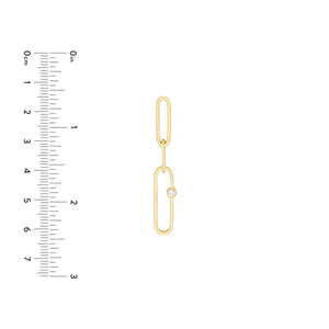 14K Yellow Gold Paper Clip Drop Earrings with Diamond Accent