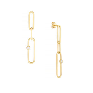 14K Yellow Gold Paper Clip Drop Earrings with Diamond Accent
