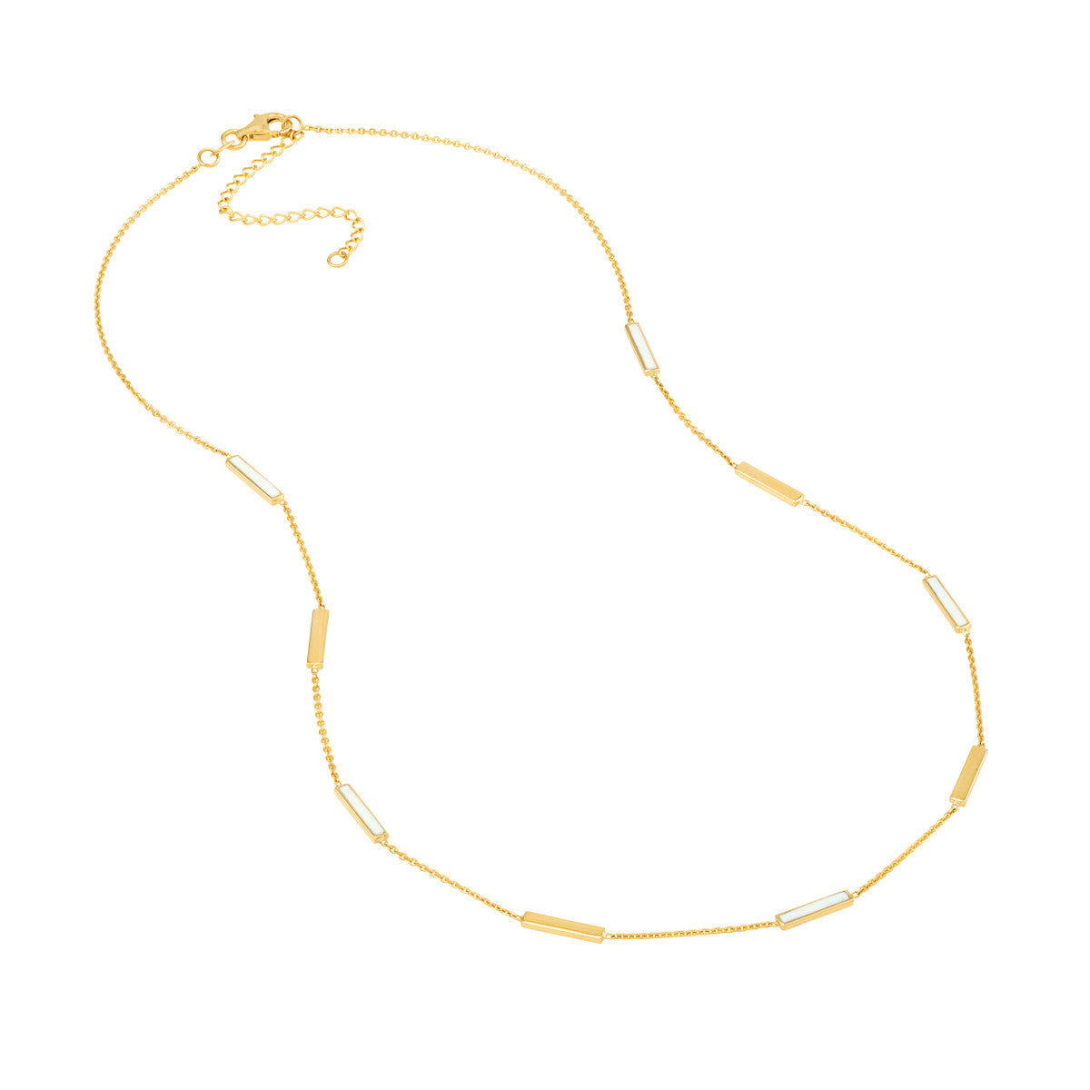 14K Yellow Gold Alternating Bar Station & White Enamel  Adjustable Necklace