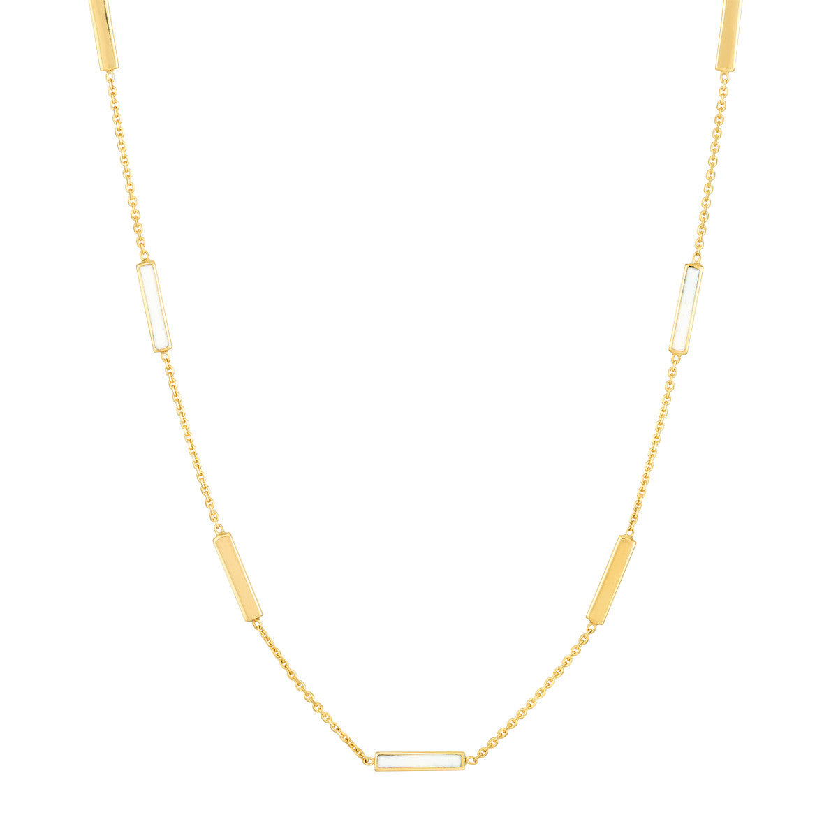 14K Yellow Gold Alternating Bar Station & White Enamel  Adjustable Necklace
