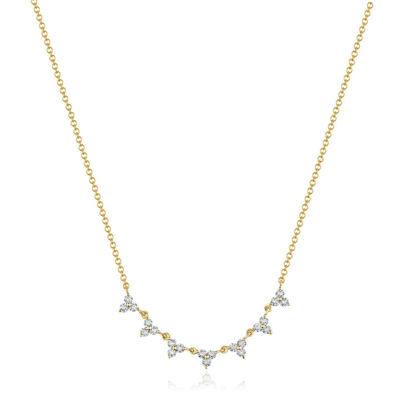 14K Yellow Gold Diamond Trio Cluster Diamond Necklace