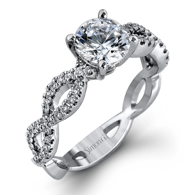 18K White Gold Twisted Design Diamond Engagement Ring by Simon G. Jewelry