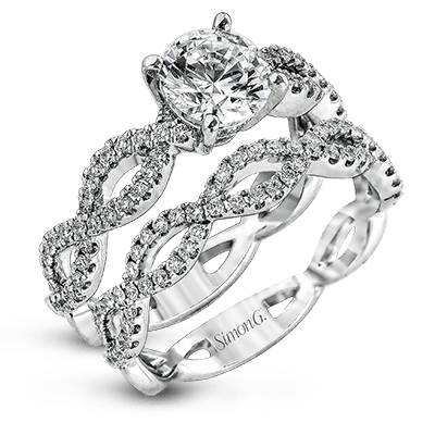 18K White Gold Twisted Design Diamond Engagement Ring by Simon G. Jewelry
