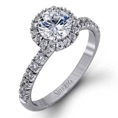 18K White Gold Round Diamond Halo Engagement Ring by Simon G. Jewelry