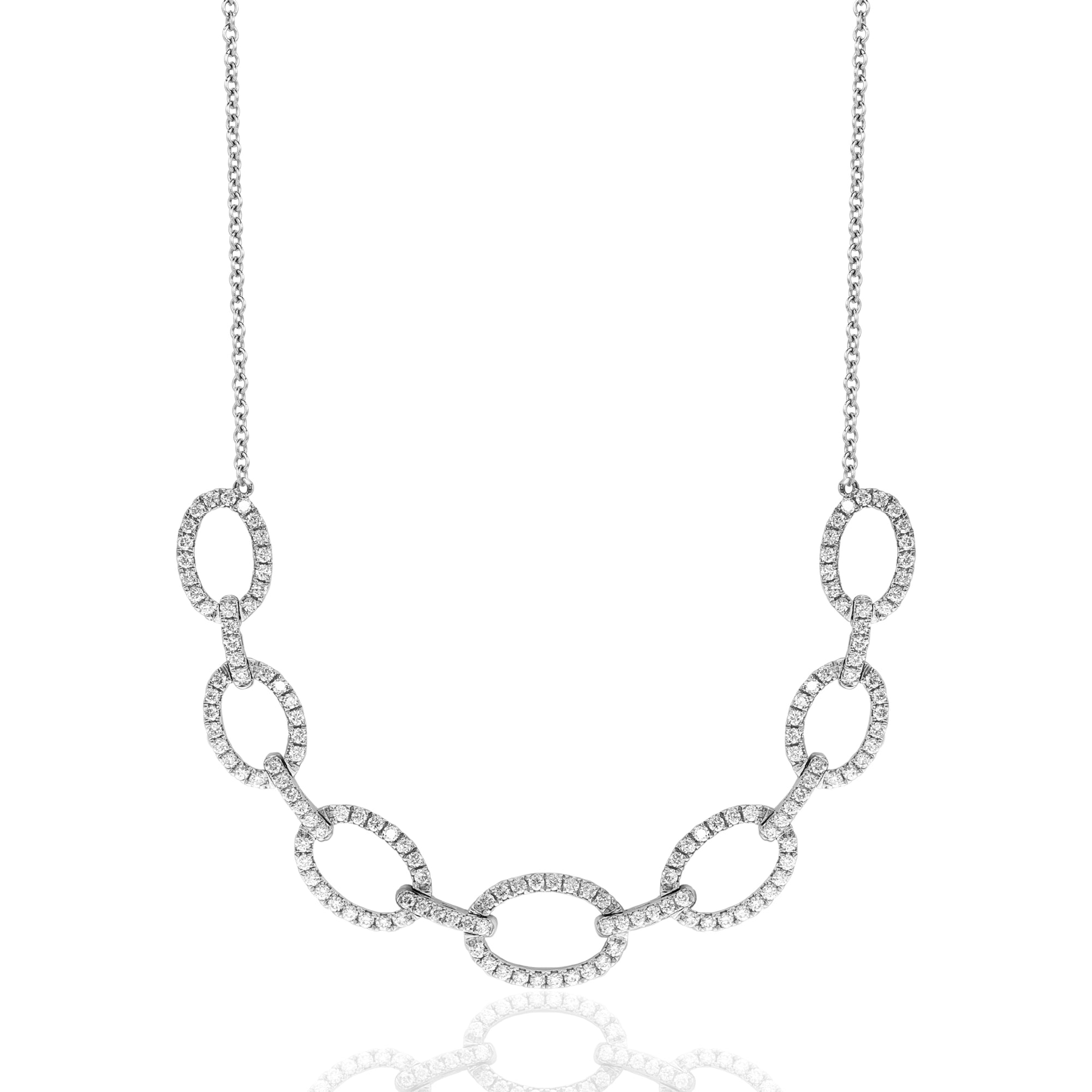 18K White Gold Oval Link Diamond Necklace