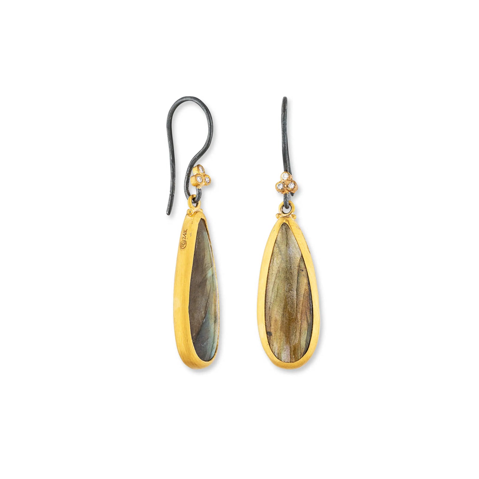 Lika Behar 24K Gold "Nightfall" Pear Shape Labradorite & Diamond Drop Earrings