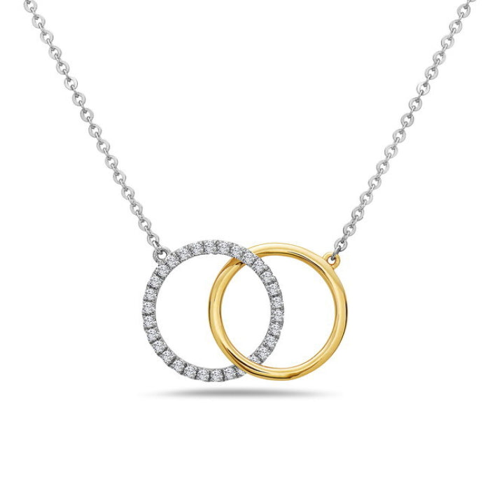 14K White & Yellow Gold Double Interlocking Circle Diamond Necklace
