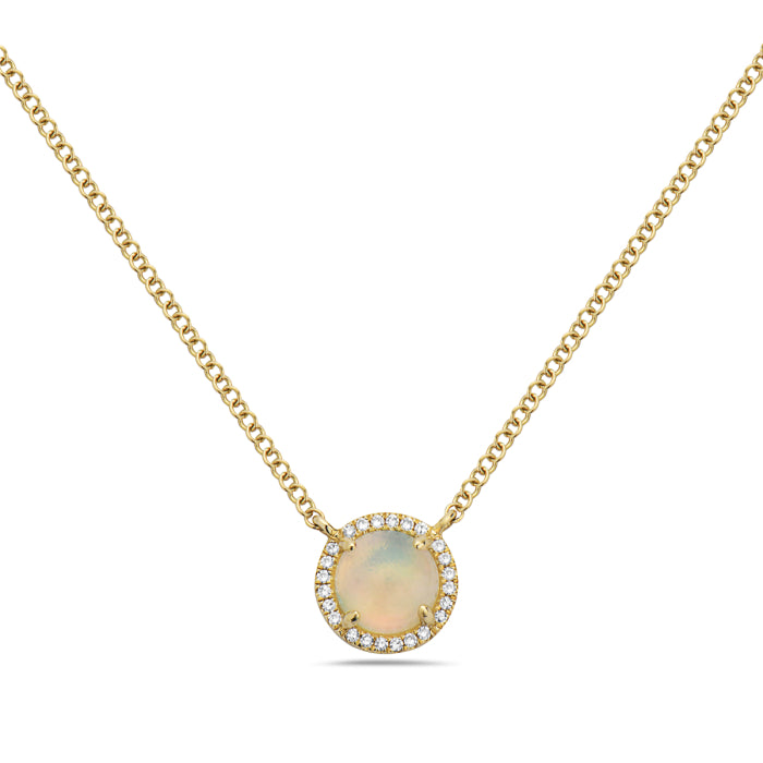 14K Yellow Gold Opal & Diamond Halo Necklace