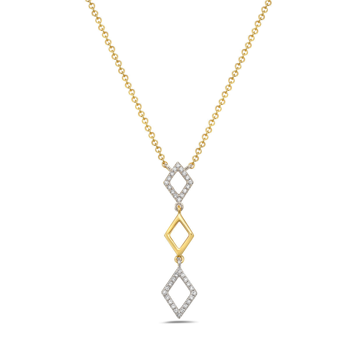 14K Yellow & White Gold Necklace with Alternating Diamond Shape Drop Links