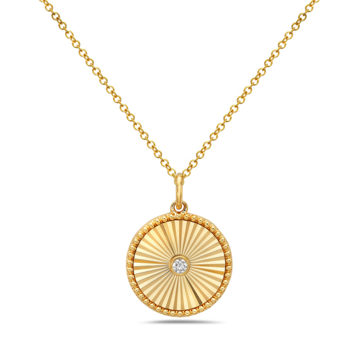 14K Yellow Gold Round Diamond Cut Fluted Necklace