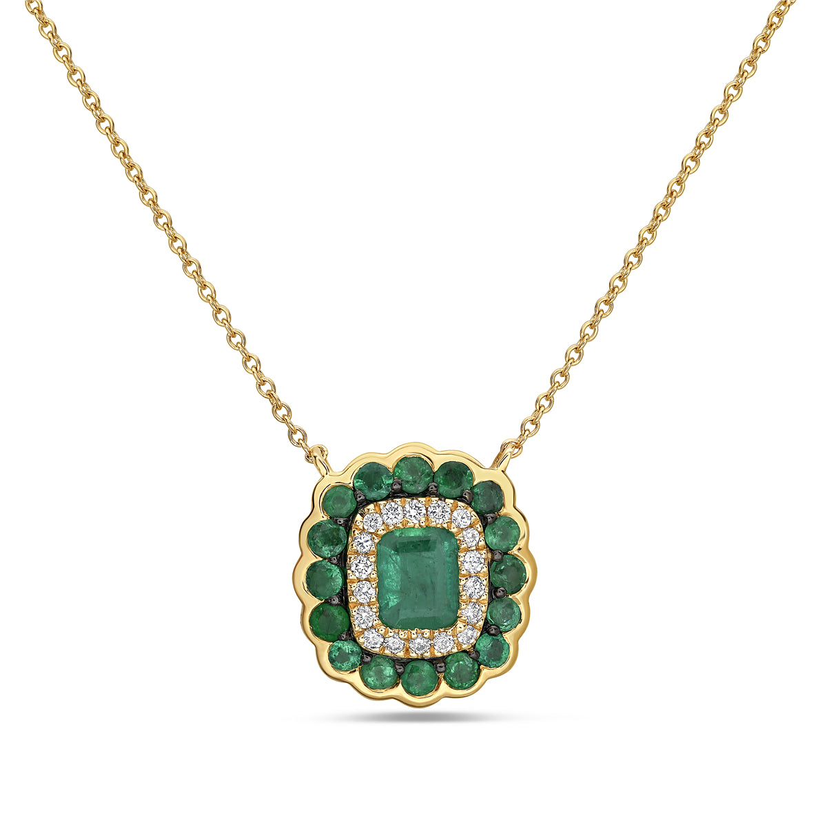 14K Yellow Gold Emerald & Diamond Necklace