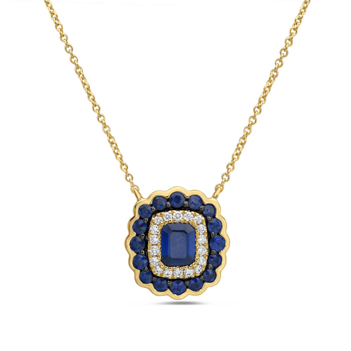 14K Yellow Gold Sapphire & Diamond Necklace