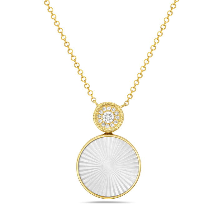 14K Yellow Gold Mother Of Pearl & Diamond Circle Necklace