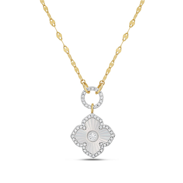 14K Yellow Gold Mother of Pearl Clover Shape Necklace