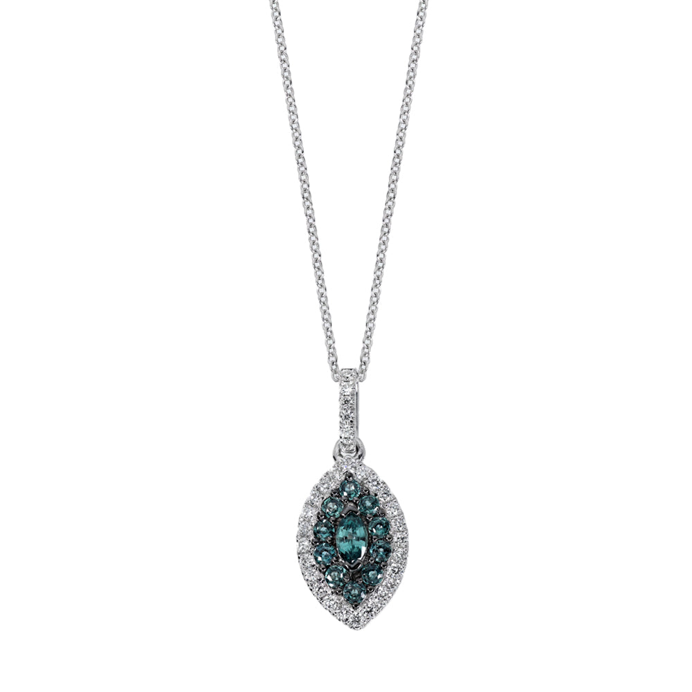 18K White Gold Marquise Alexandrite & Diamond Halo Necklace