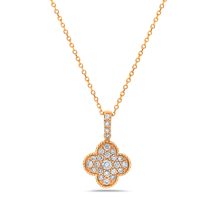 14K Yellow Gold Clover Diamond Pave Necklace