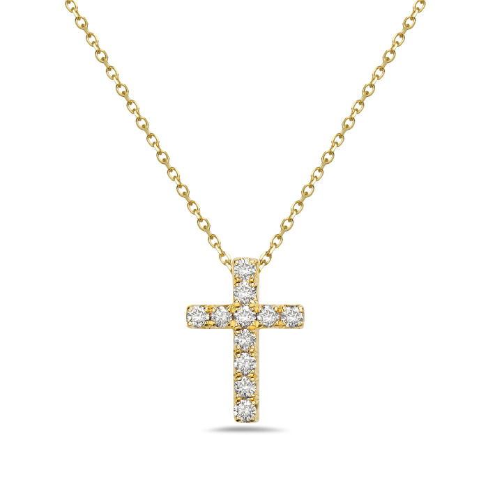 14K Yellow Gold Small Diamond Cross Necklace