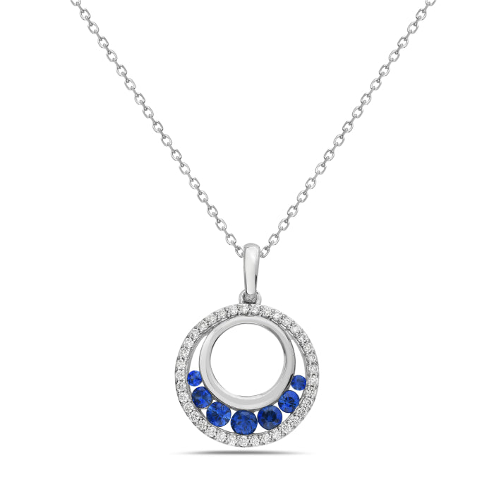 14K White Gold Sapphire & Diamond Circle Necklace