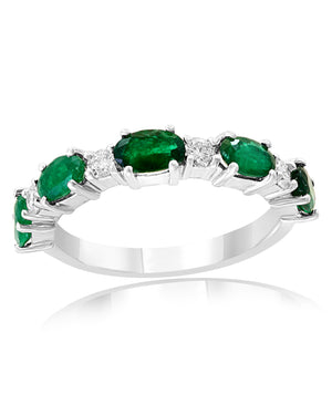 14K White Gold Oval Emerald & Diamond Ring