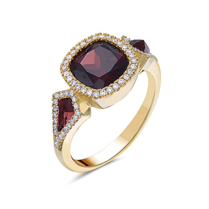 14K Yellow Gold Garnet & Diamond Halo Ring