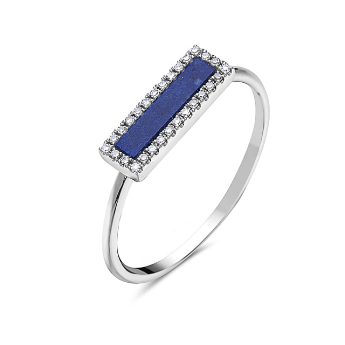 14K White Gold Lapis & Diamond Bar Ring