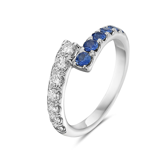 14K White Gold Sapphire & Diamond Bypass Ring