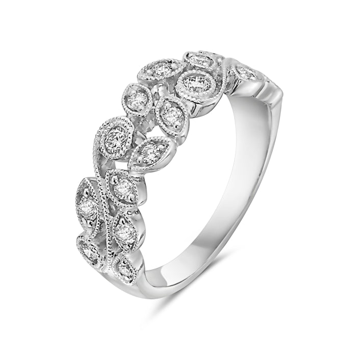 14K White Gold Vintage Style Wide Diamond Ring