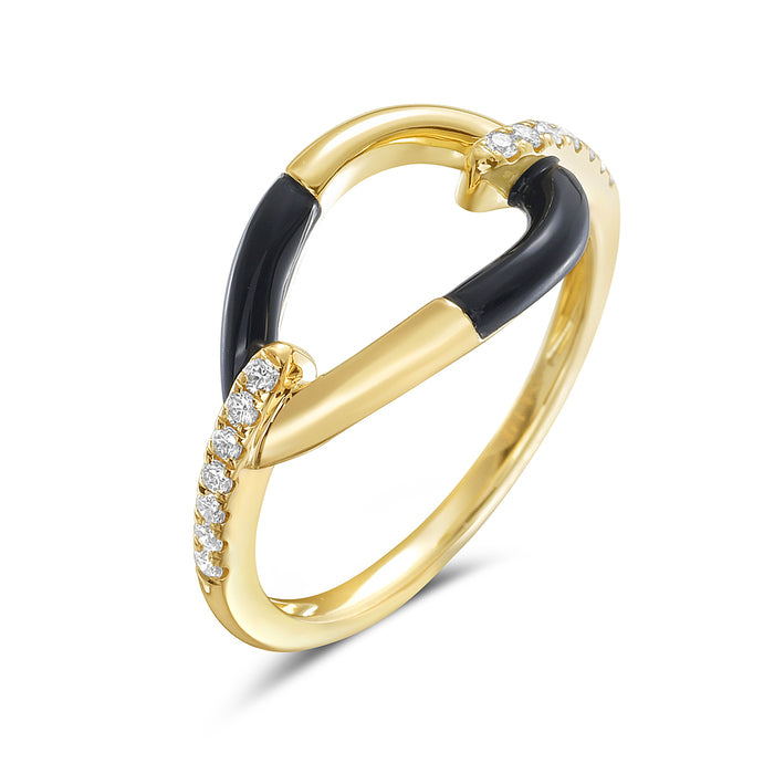 14K Yellow Gold Onyx Pear Shape Ring with Diamond Accents