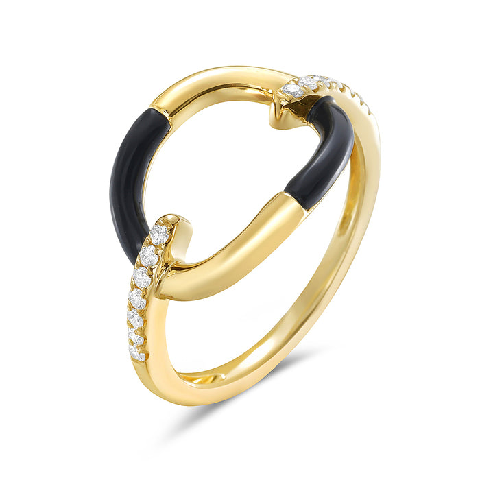 14K Yellow Gold Onyx & Diamond Oval Ring with Diamond Accents