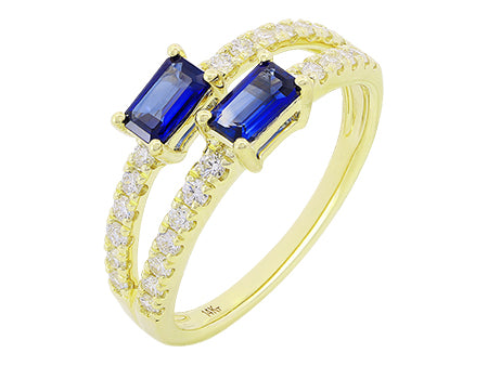 14K Yellow Gold Sapphire & Diamond Two Ring Ring
