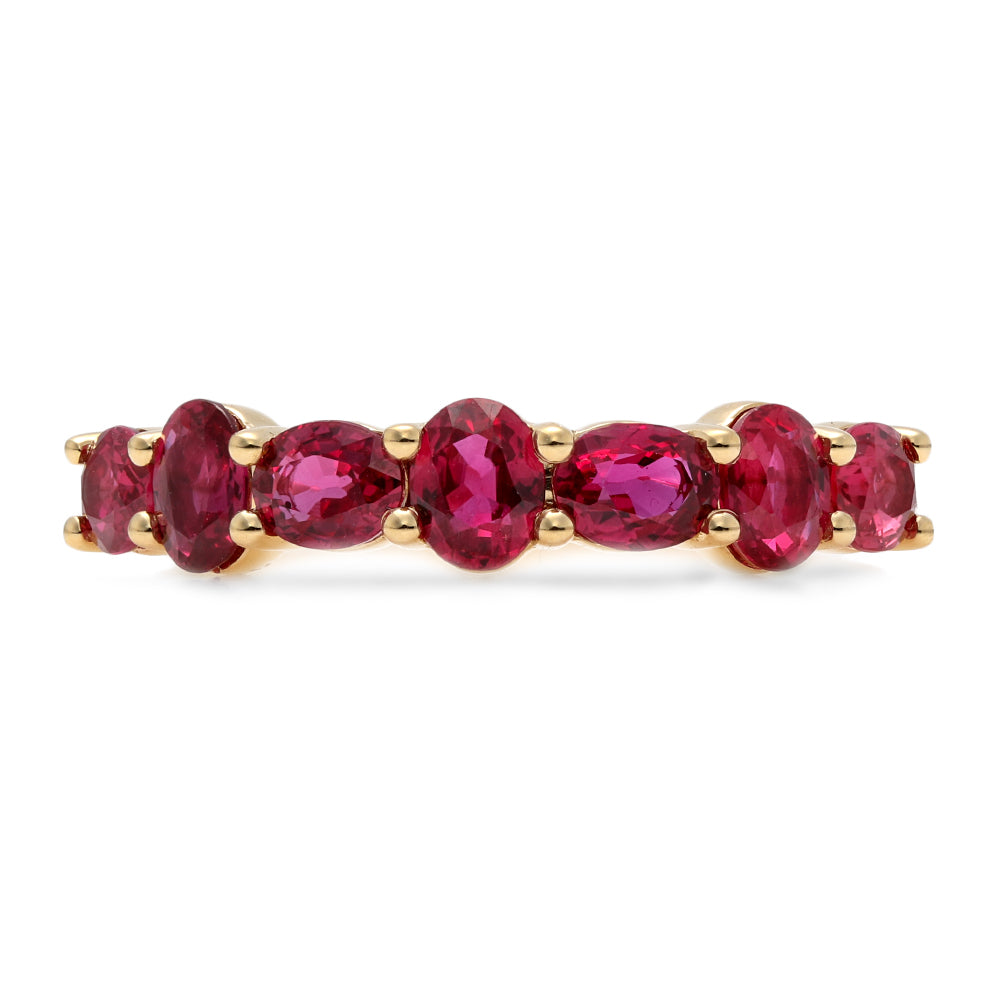 18K Yellow Gold Oval Ruby Alternating Pattern Ring