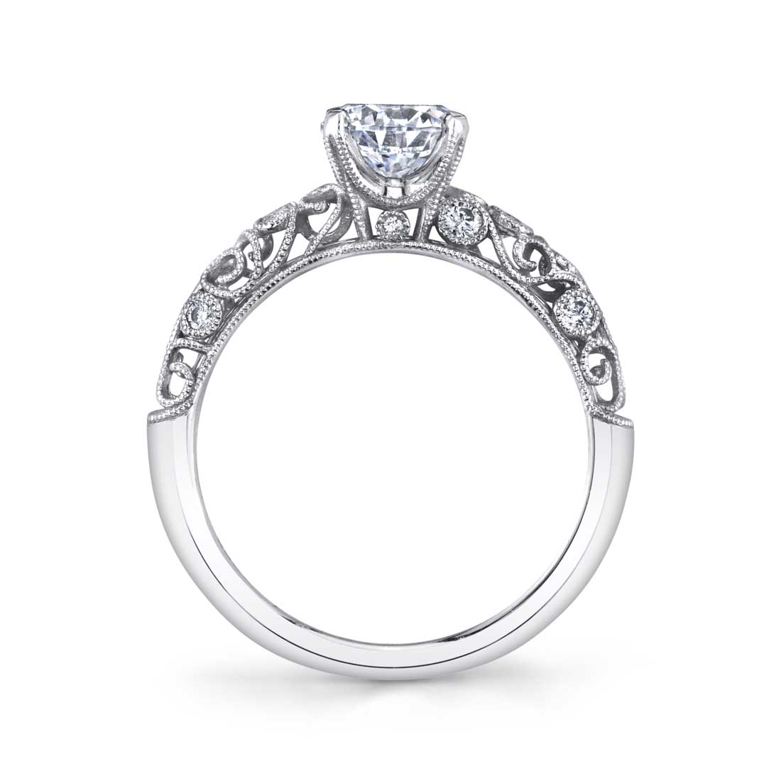 Sylvie 14K White Gold "Jacqueline" Vintage Style Diamond Engagement Ring