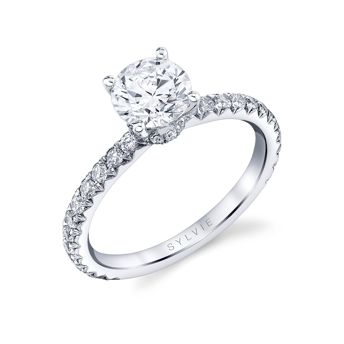 Sylvie 14K White Gold "Nova" Diamond Hidden Halo Engagement Ring
