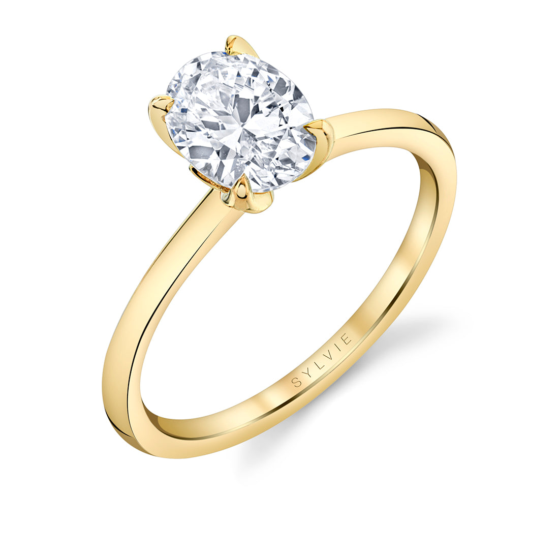 Sylvie 14K Yellow Gold "Fawn" Solitaire Oval Engagement Ring with Tulip Basket