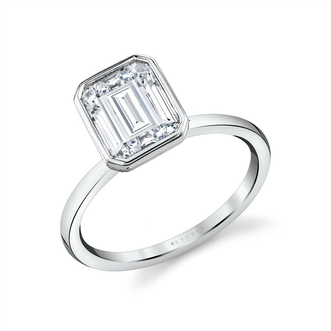 Sylvie 14K White Gold Emerald Bezel Engagement Ring