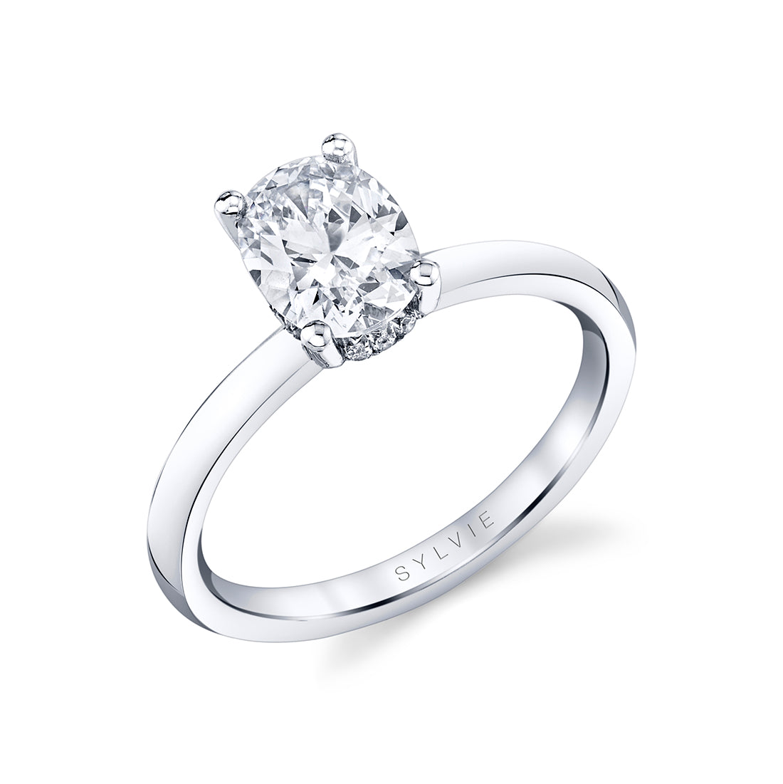 Sylvie 14K White Gold "Joanna" Oval Diamond Hidden Halo Engagement Ring