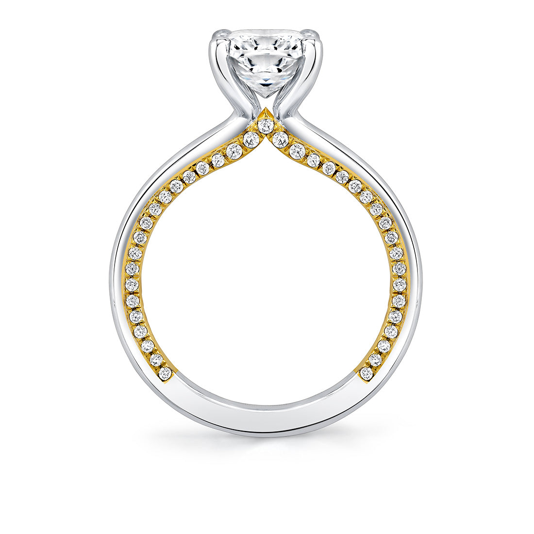 14K White & Yellow Gold "Diana" Engagement Ring with Pave Set Profile