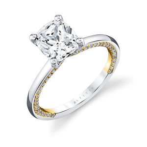 14K White & Yellow Gold "Diana" Engagement Ring with Pave Set Profile