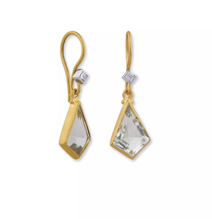 Lika Behar 24K Gold "Deco" Faceted Prasiolite Drop Earrings