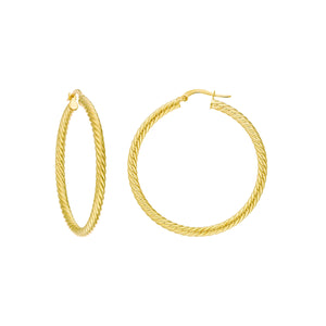 14K Yellow Gold Rope Twist Hoop Earrings