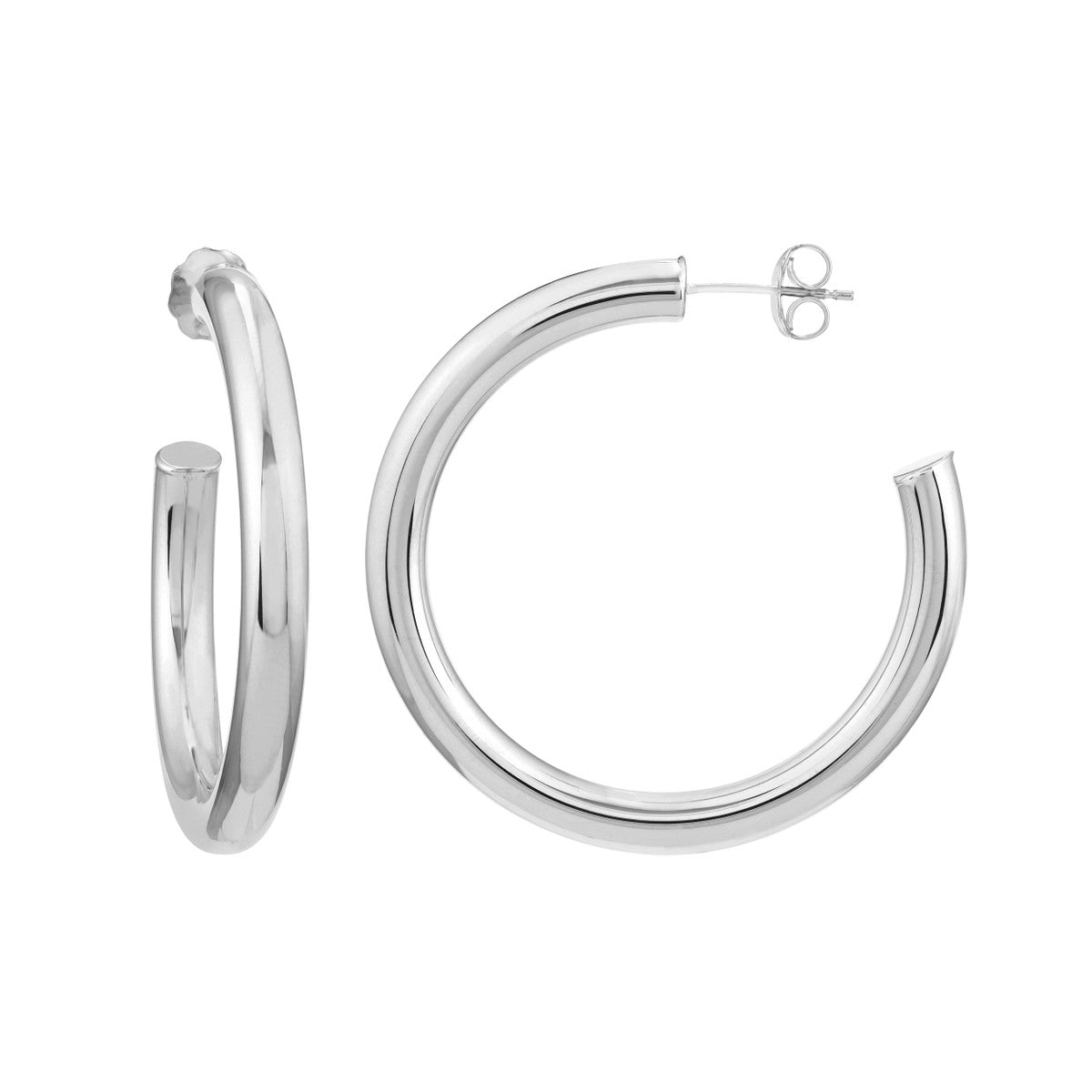 14K White Gold Open Tube Hoop Earrings