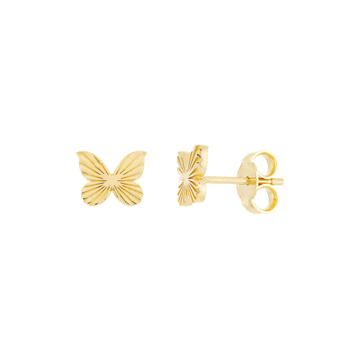 14K Yellow Gold Fluted Butterfly Stud Earrings