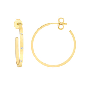 14K Yellow Gold Diamond Square Tube Hoop Earrings