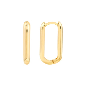 14K Yellow Gold Oblong Polished Hoop Earrings