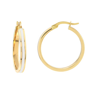 14K Yellow Gold Round Hoop with White Enamel Center