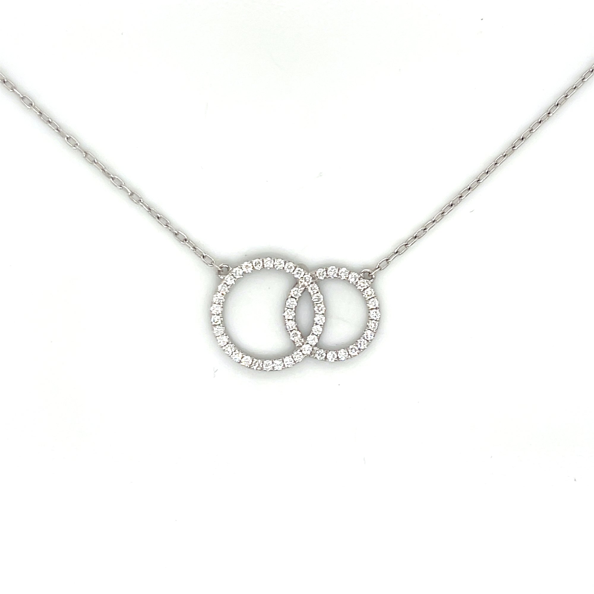 18K White Gold Diamond Interlocking Circles Necklace