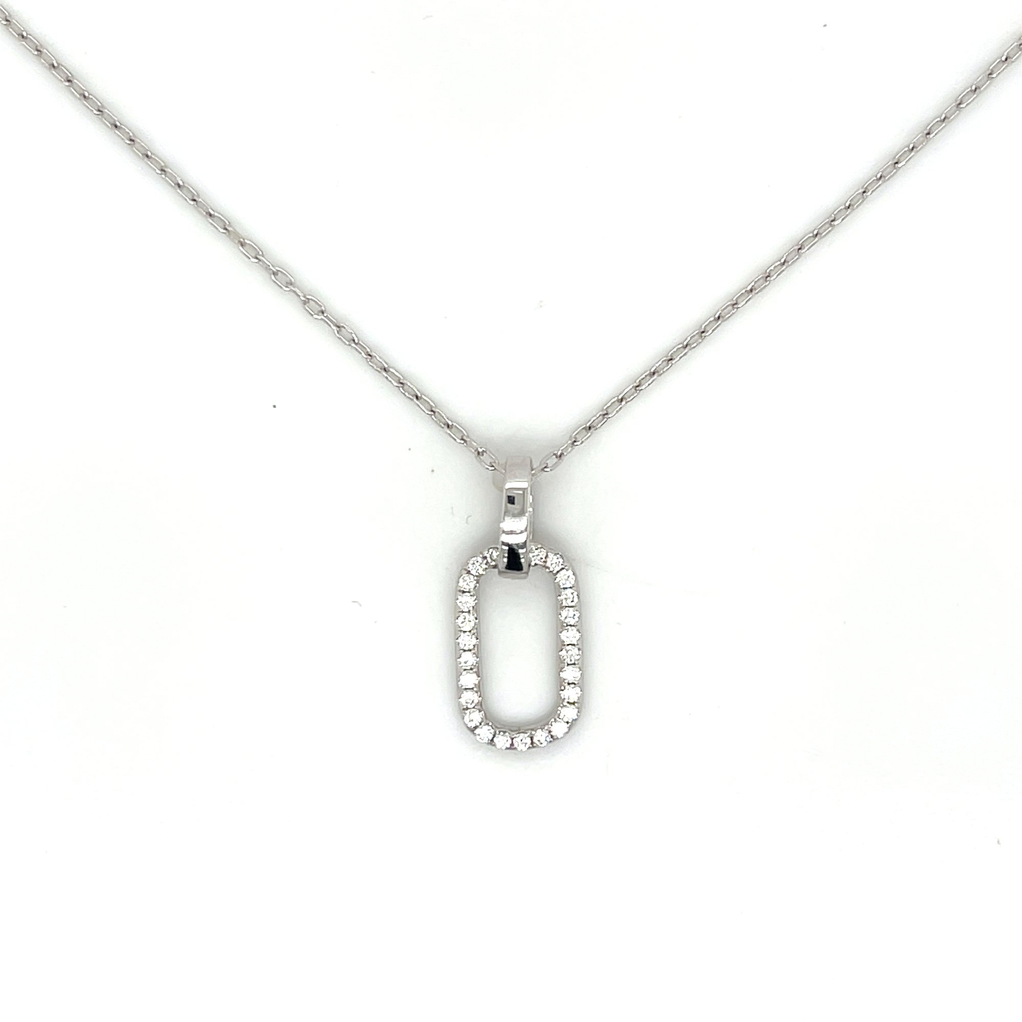 18K White Gold Diamond Oval Link Necklace